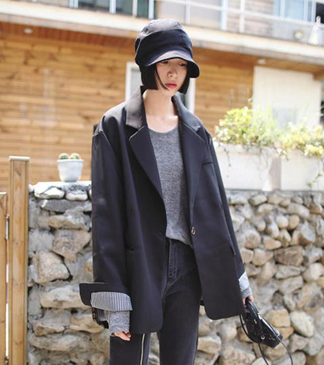 宽松西装外套 牛仔裤